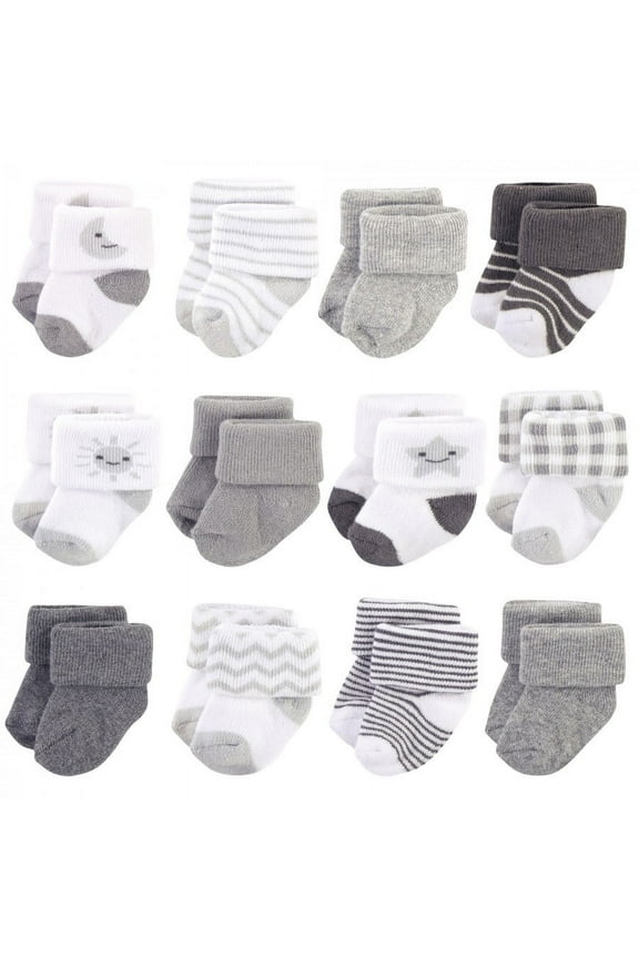 Infant Unisex Cotton Rich Newborn and Terry Socks, Moon, 0-3 Months