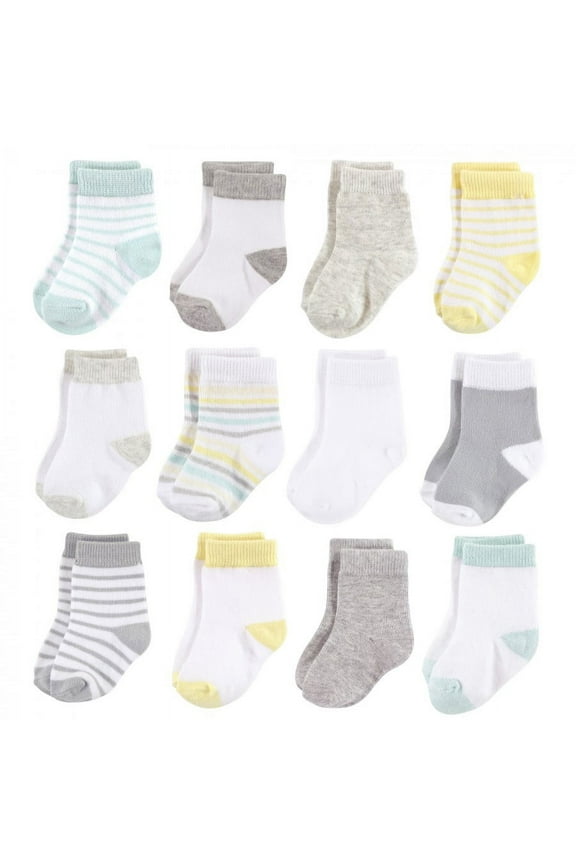 Infant Unisex Cotton Rich Newborn and Terry Socks, Neutral Stripe, 0-6 Months