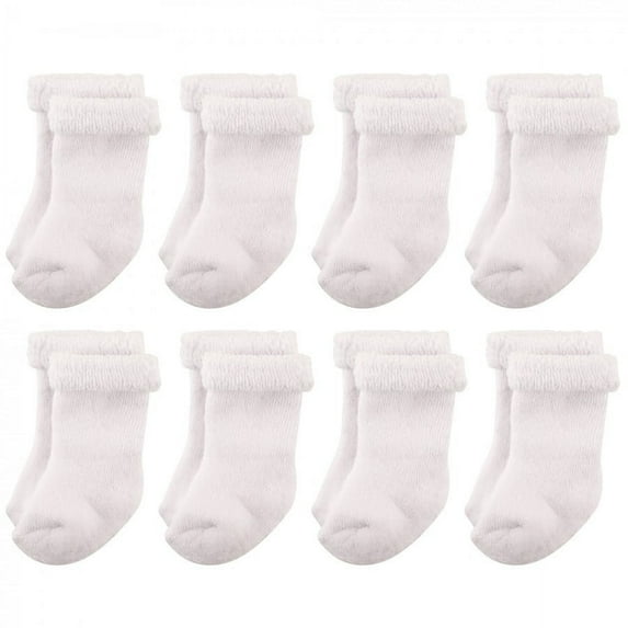Hudson Baby Infant Unisex Cotton Rich Newborn and Terry Socks, White Terry, 12-24 Months