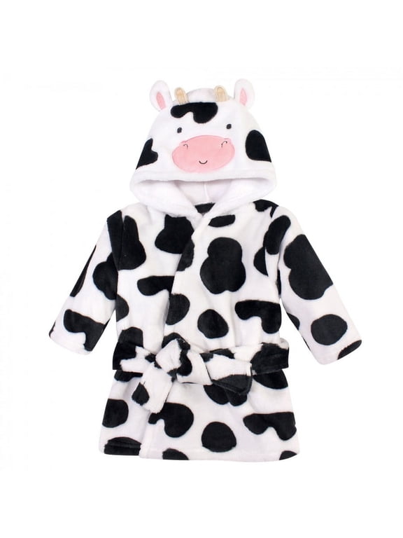 Infant Unisex Plush Animal Face Bathrobe, Cow, 0-9 Months