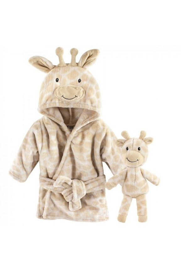 Infant Unisex Plush Bathrobe and Toy Set, Giraffe, One Size