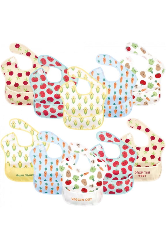 Infant Waterproof Polyester Bibs 10pk, Veggies, Beginner