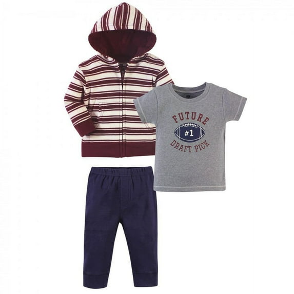 Hudson Baby Infant and Toddler Boy Cotton Hoodie, Bodysuit or Tee Top and Pant Set, One Draft Pick Toddler, 2 Toddler