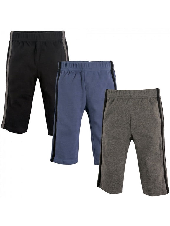 Infant and Toddler Boy Cotton Pants 3pk, Black Blue, 12-18 Months