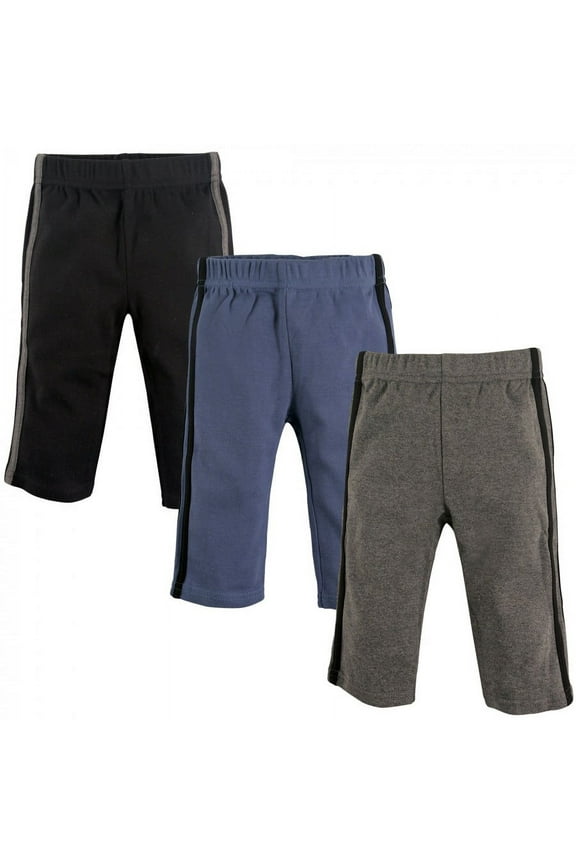 Infant and Toddler Boy Cotton Pants 3pk, Black Blue, 4 Toddler