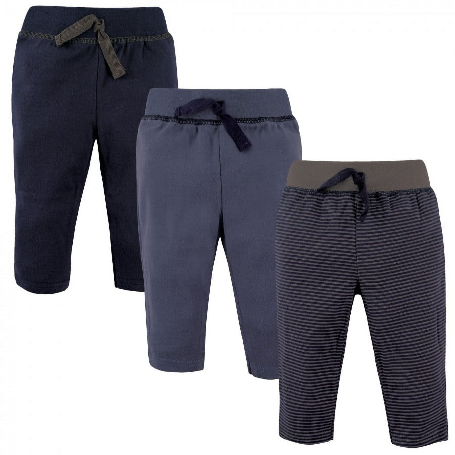 Hudson Baby Infant and Toddler Boy Cotton Pants 3pk, Charcoal Stripe, 18-24 Months
