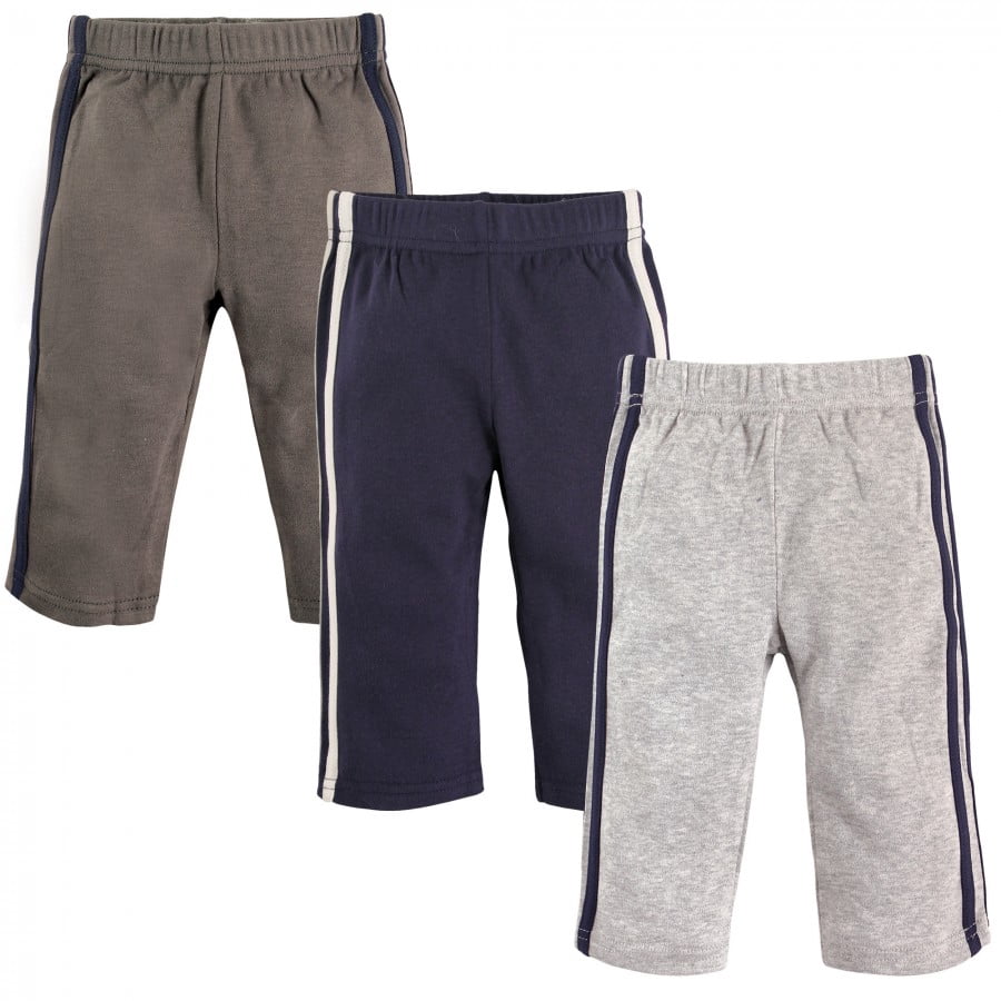 Hudson Baby Infant and Toddler Boy Cotton Pants 3pk, Navy Gray, 0-3 Months