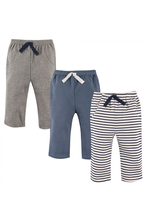 Infant and Toddler Boy Cotton Pants 3pk, Navy Stripe, 18-24 Months