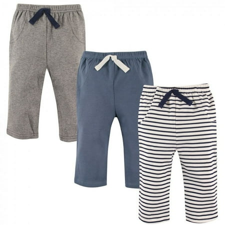 Hudson Baby Infant and Toddler Boy Cotton Pants 3pk, Navy Stripe, 3-6 Months