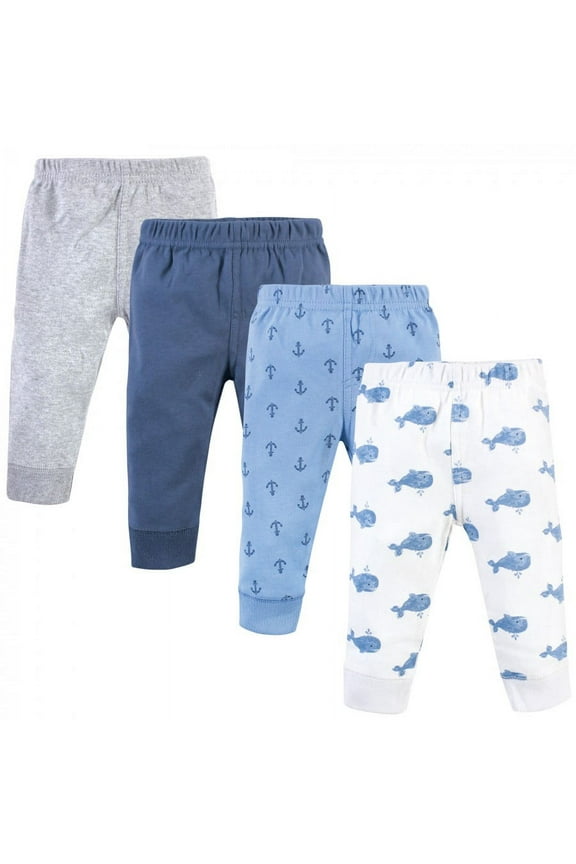Infant and Toddler Boy Cotton Pants 4pk, Blue Whales, 6-9 Months