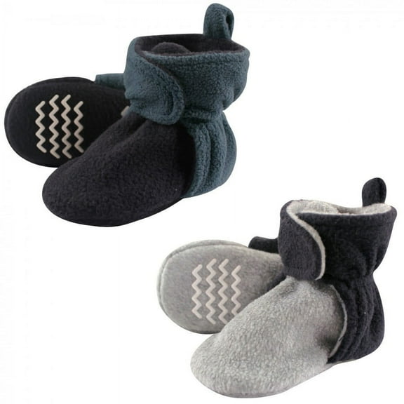 Hudson Baby Infant and Toddler Boy Cozy Fleece Booties 2pk, Blue Gray, 2 Toddler