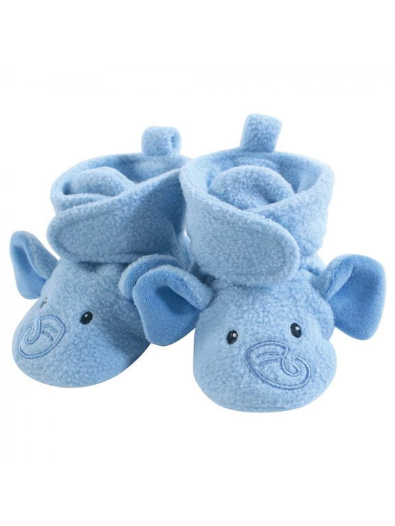 Infant and Toddler Boy Cozy Fleece Booties, Blue Elephant, 0-6 Months