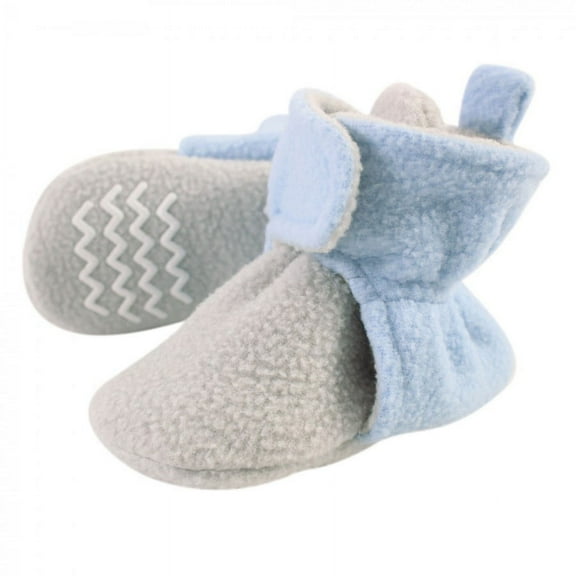 Hudson Baby Infant and Toddler Boy Cozy Fleece Booties, Light Blue Light Gray, 18-24 Months