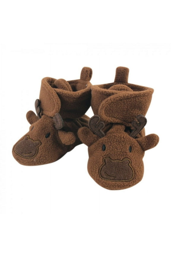 Infant and Toddler Boy Cozy Fleece Booties, Moose, 18-24 Months