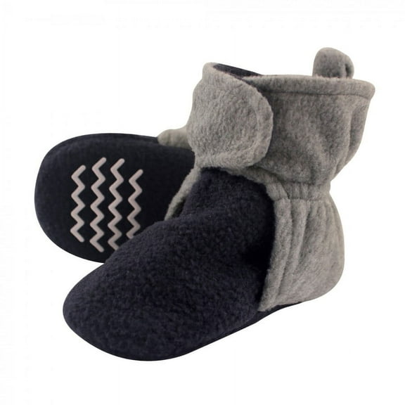 Hudson Baby Infant and Toddler Boy Cozy Fleece Booties, Navy Heather Gray, 0-6 Months