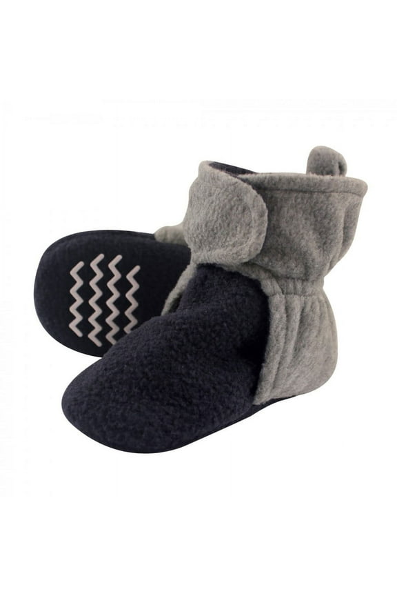 Infant and Toddler Boy Cozy Fleece Booties, Navy Heather Gray, 3 Toddler