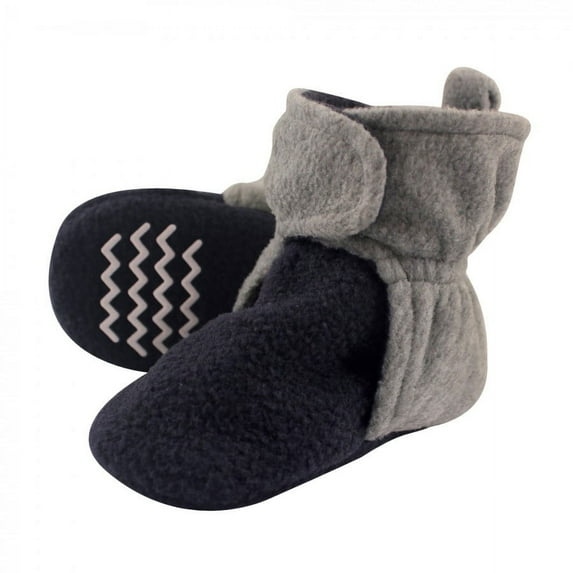 Hudson Baby Infant and Toddler Boy Cozy Fleece Booties, Navy Heather Gray, 6-12 Months