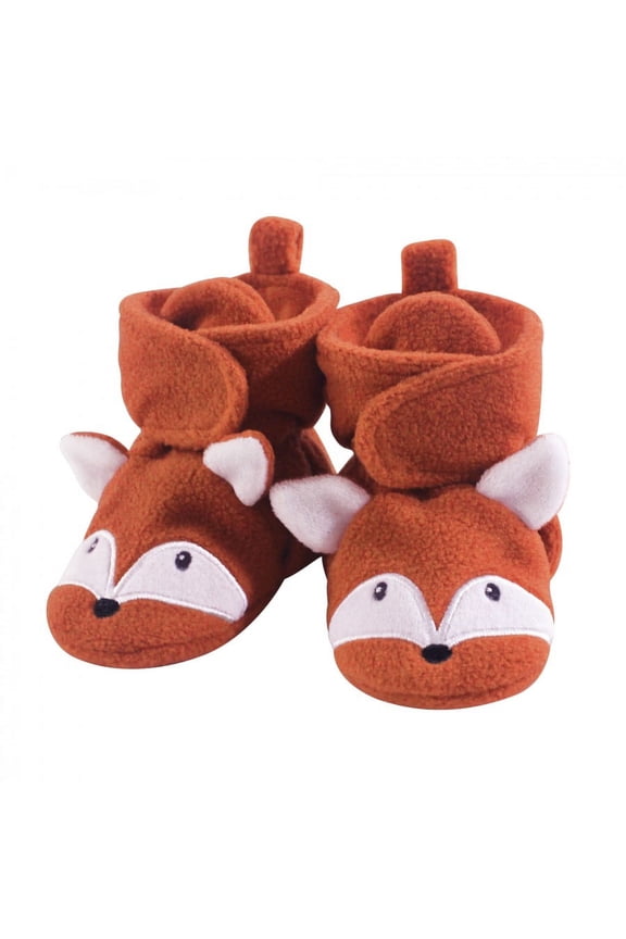 Infant and Toddler Boy Cozy Fleece Booties, Orange Fox, 6-12 Months