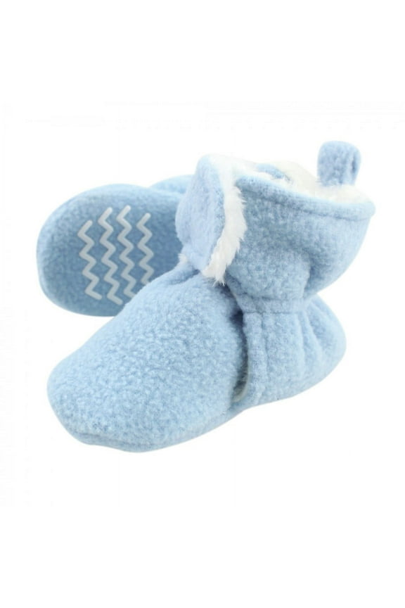Infant and Toddler Boy Cozy Fleece and Faux Shearling Booties, Light Blue, 0-6 Months