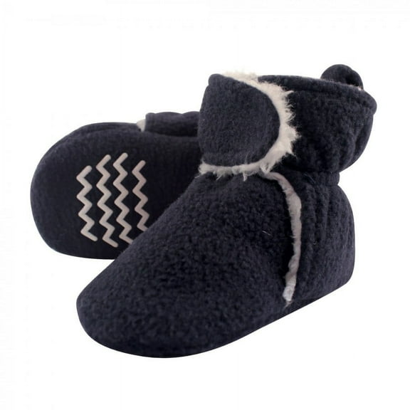 Hudson Baby Infant and Toddler Boy Cozy Fleece and Faux Shearling Booties, Navy, 0-6 Months