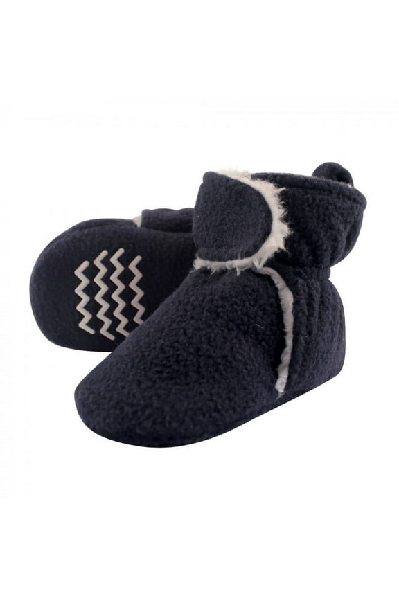 Infant and Toddler Boy Cozy Fleece and Faux Shearling Booties, Navy, 12-18 Months