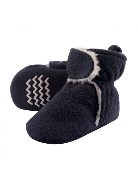 Infant and Toddler Boy Cozy Fleece and Faux Shearling Booties, Navy, 2 Toddler