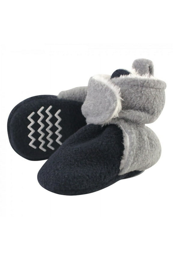 Infant and Toddler Boy Cozy Fleece and Faux Shearling Booties, Navy Heather Gray, 0-6 Months