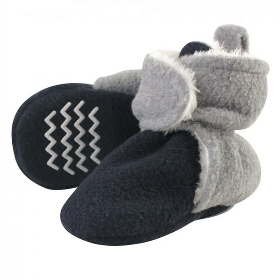 Hudson Baby Infant and Toddler Boy Cozy Fleece and Faux Shearling Booties, Navy Heather Gray, 12-18 Months