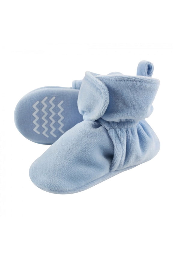 Infant and Toddler Boy Cozy Velour Booties, Light Blue, 0-6 Months