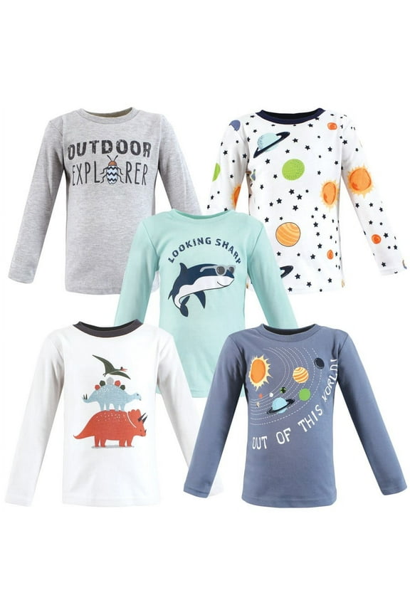 Infant and Toddler Boy Long Sleeve T-Shirts, Solar System Shark, 3 Toddler