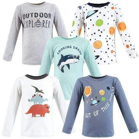 Hudson Baby Infant and Toddler Boy Long Sleeve T-Shirts, Solar System Shark, 6-12 Months