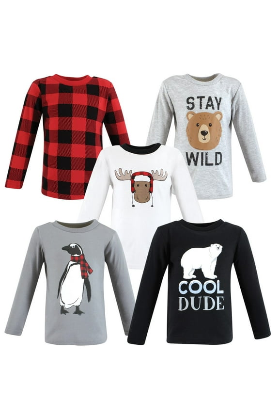 Infant and Toddler Boy Long Sleeve T-Shirts, Winter Penguin Moose, 3 Toddler