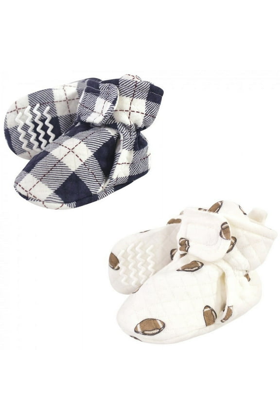 Infant and Toddler Boy Quilted Booties 2pk, Football, 12-18 Months