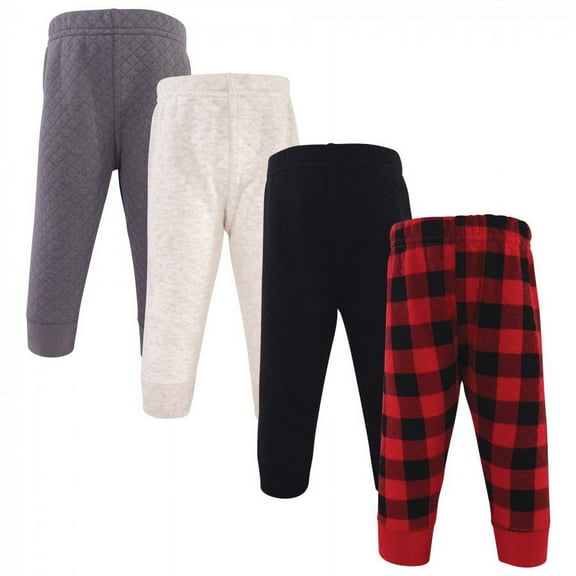 Hudson Baby Infant and Toddler Boy Quilted Jogger Pants 4pk, Buffalo Plaid, 0-3 Months