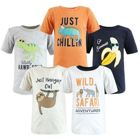Hudson Baby Infant and Toddler Boy Short Sleeve T-Shirts, Cool Safari, 6-12 Months
