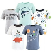 Hudson Baby Infant and Toddler Boy Short Sleeve T-Shirts, Solar System Shark, 2 Toddler
