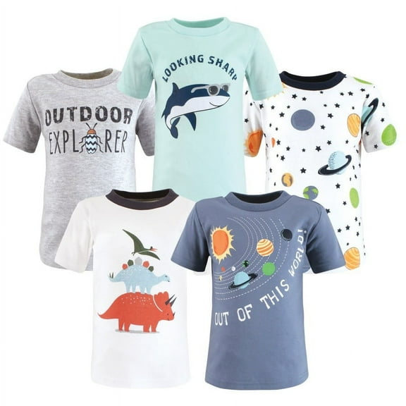 Hudson Baby Infant and Toddler Boy Short Sleeve T-Shirts, Solar System Shark, 3 Toddler