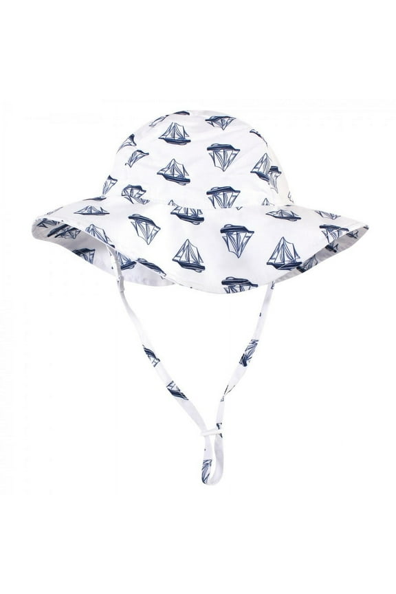 Infant and Toddler Boy Sun Protection Hat, Blue Sailboat, 0-6 Months