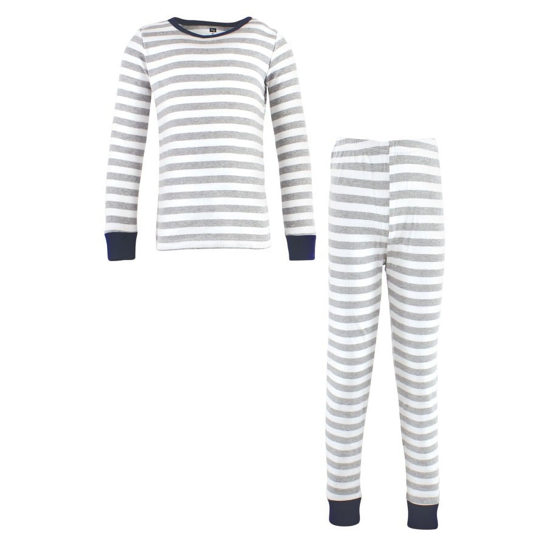 Hudson Baby Infant and Toddler Cotton Pajama Set, Gray Stripe Navy, 18-24 Months