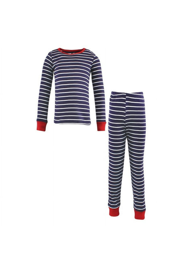 Infant and Toddler Cotton Pajama Set, Navy Stripe Red, 12-18 Months