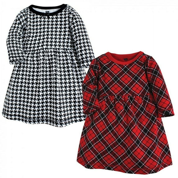 Hudson Baby Infant and Toddler Girl Cotton Dresses, Black Red Plaid, 0-3 Months