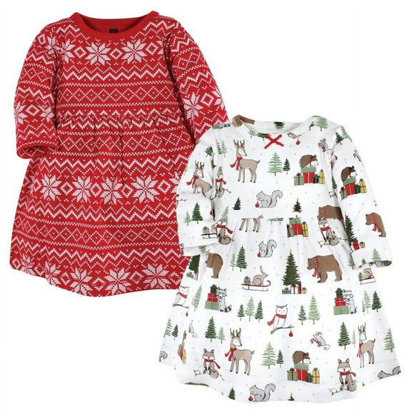 Hudson Baby Infant and Toddler Girl Cotton Dresses, Christmas Forest, 6 Years