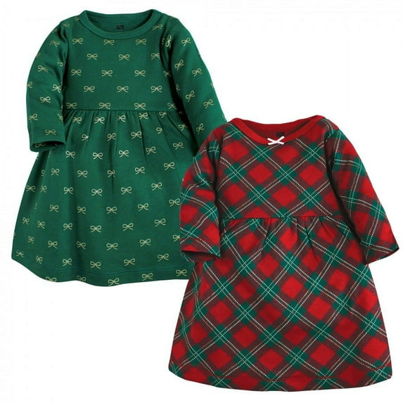 Hudson Baby Infant and Toddler Girl Cotton Dresses, Christmas Plaid, 6-9 Months