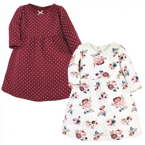 Hudson Baby Infant and Toddler Girl Cotton Dresses, Dusty Rose Floral, 3 Toddler