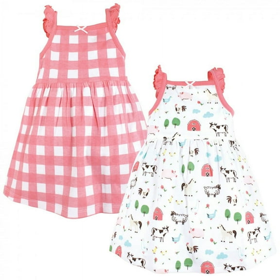 Hudson Baby Infant and Toddler Girl Cotton Dresses, Farm Animals, 18-24 Months
