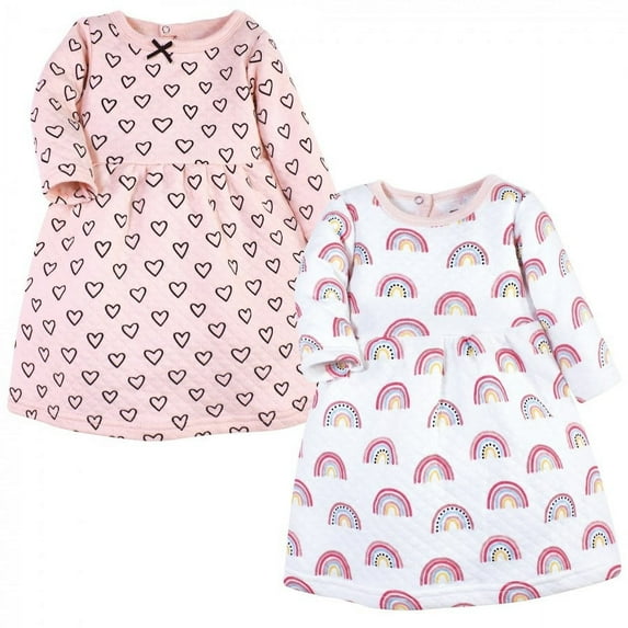 Hudson Baby Infant and Toddler Girl Cotton Dresses, Modern Rainbow, 3 Toddler