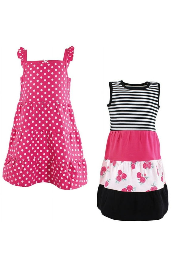Infant and Toddler Girl Cotton Dresses, Pink Black Roses, 6 Years