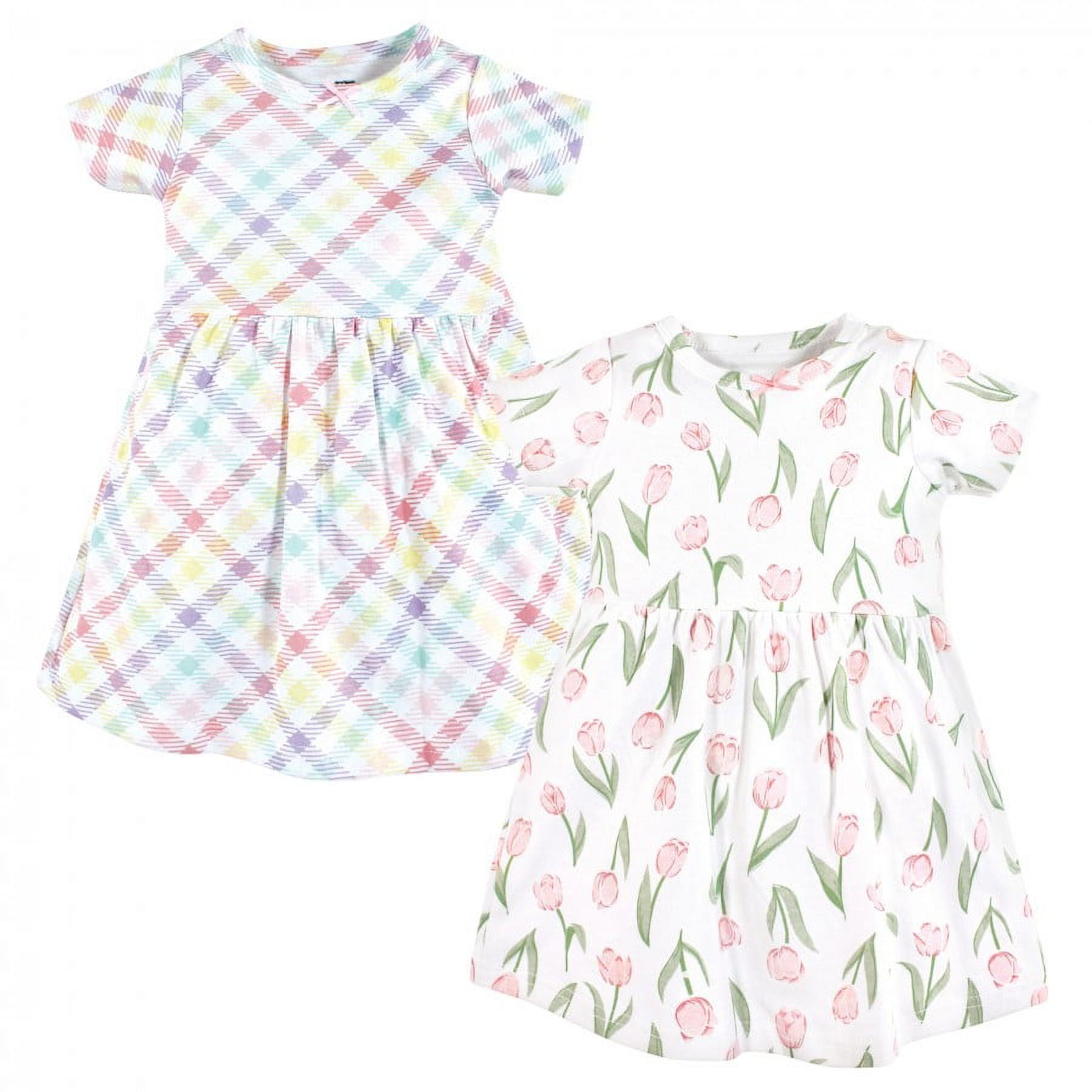 Hudson Baby Infant and Toddler Girl Cotton Dresses, Pink Tulips, 2 Toddler
