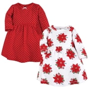 Hudson Baby Infant and Toddler Girl Cotton Dresses, Poinsettia Dot, 0-3 Months