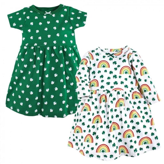 Hudson Baby Infant and Toddler Girl Cotton Dresses, St Patricks Rainbow, 6-9 Months